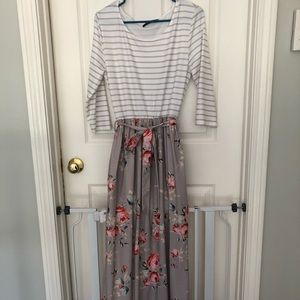 Striped Floral 3/4 sleeve maxi dress